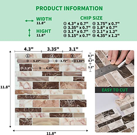 A17072 - 10-Sheet Peel and Stick Tile Backsplash for Kitchen in Marble ...