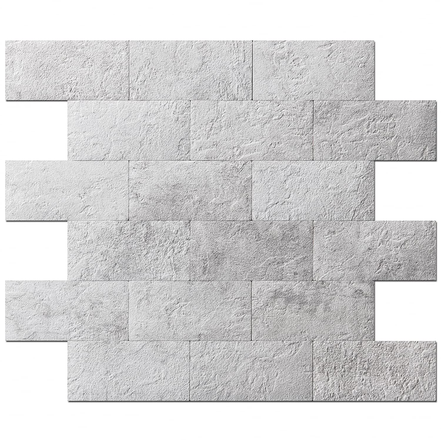 A16613-Art3d 10-Sheet Peel and Stick Stone Backsplash Tile for Kitchen,  Bathroom - Volakas White Embellished with Metal Silver