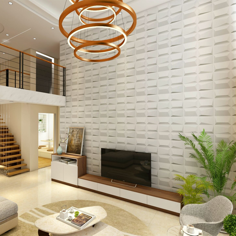 Decorative PVC  3D Wall  Panels  19 7 x19 7 White 12 Tiles 
