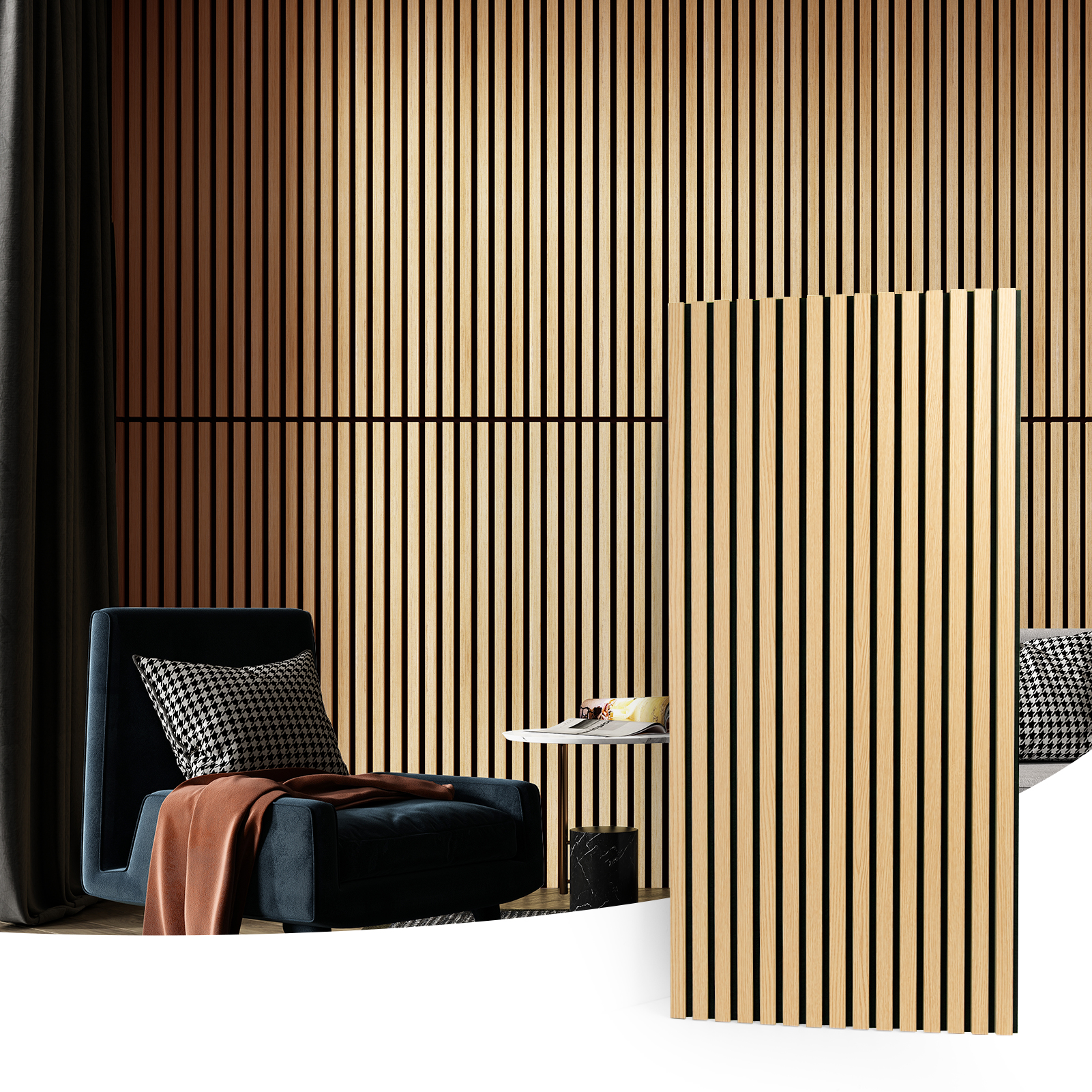 A31116-Art3d 4 Wood Slat Acoustic Panels for Wall and Ceiling - 3D Fluted  Sound Absorbing Panel with Wood Finish