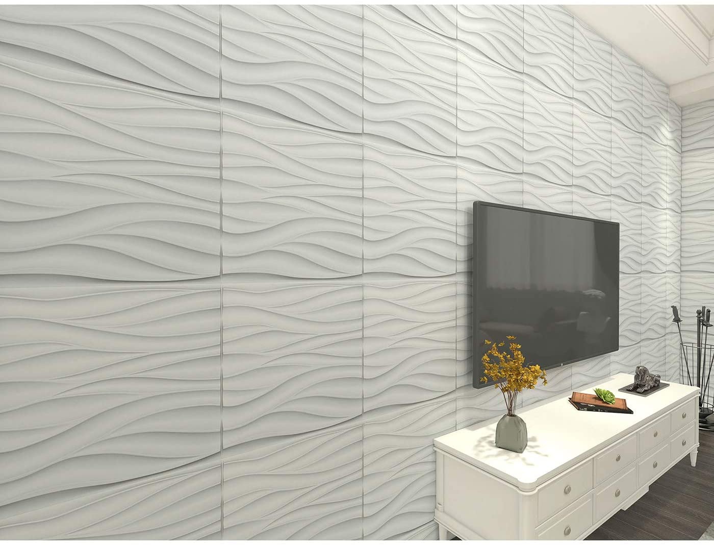 Pack of 12 Wave Pattern Wall Panels 3D Textured Wall Tiles 32.29 Sq.Ft