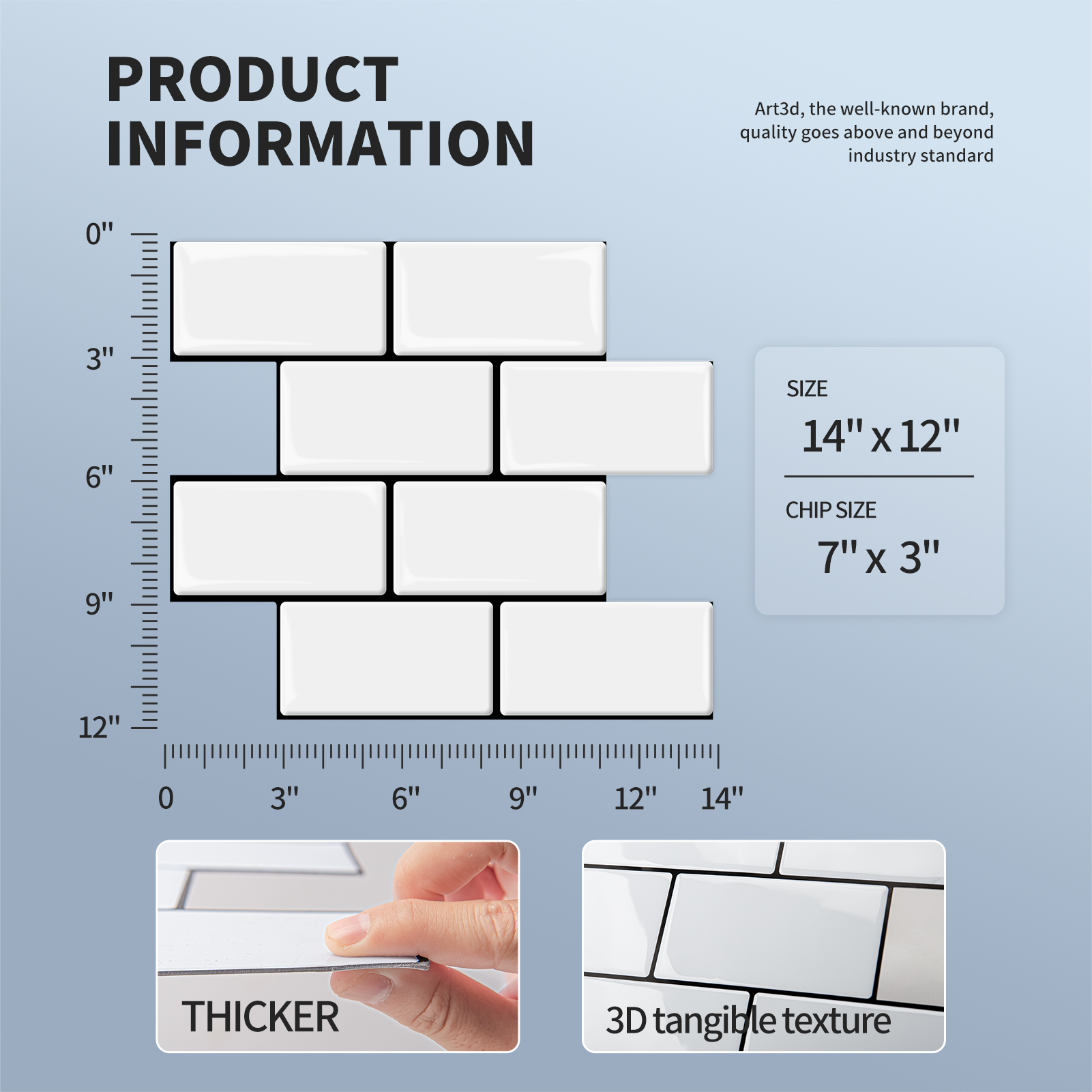 Art3d Peel and Stick Subway Tile, White Faux Ceramic Tile (14x12, Thicker  Version)