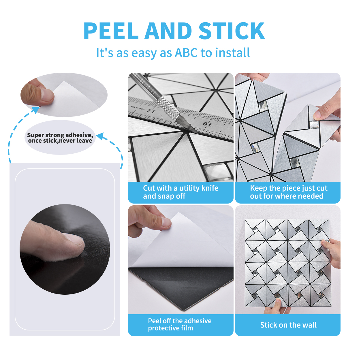Art3d A16021P32 - 32-Pcs Peel and Stick Kitchen Backsplash, Adhesive Metal Tiles for Wall, 3 x 6 Subway Tile