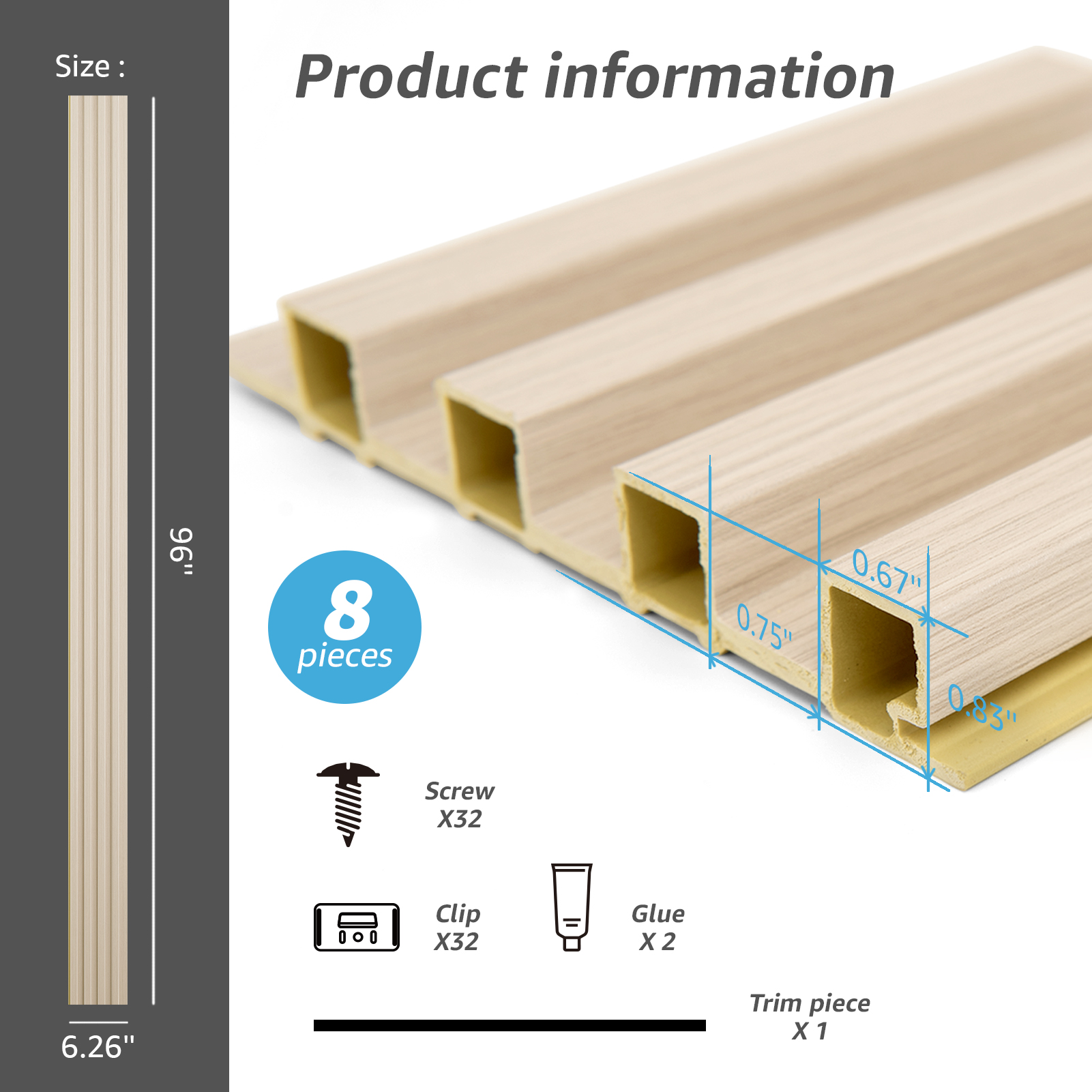Art3d Slat Wall Panel for Modern Decor, WPC Acoustic Diffuser Panel, 8 ...