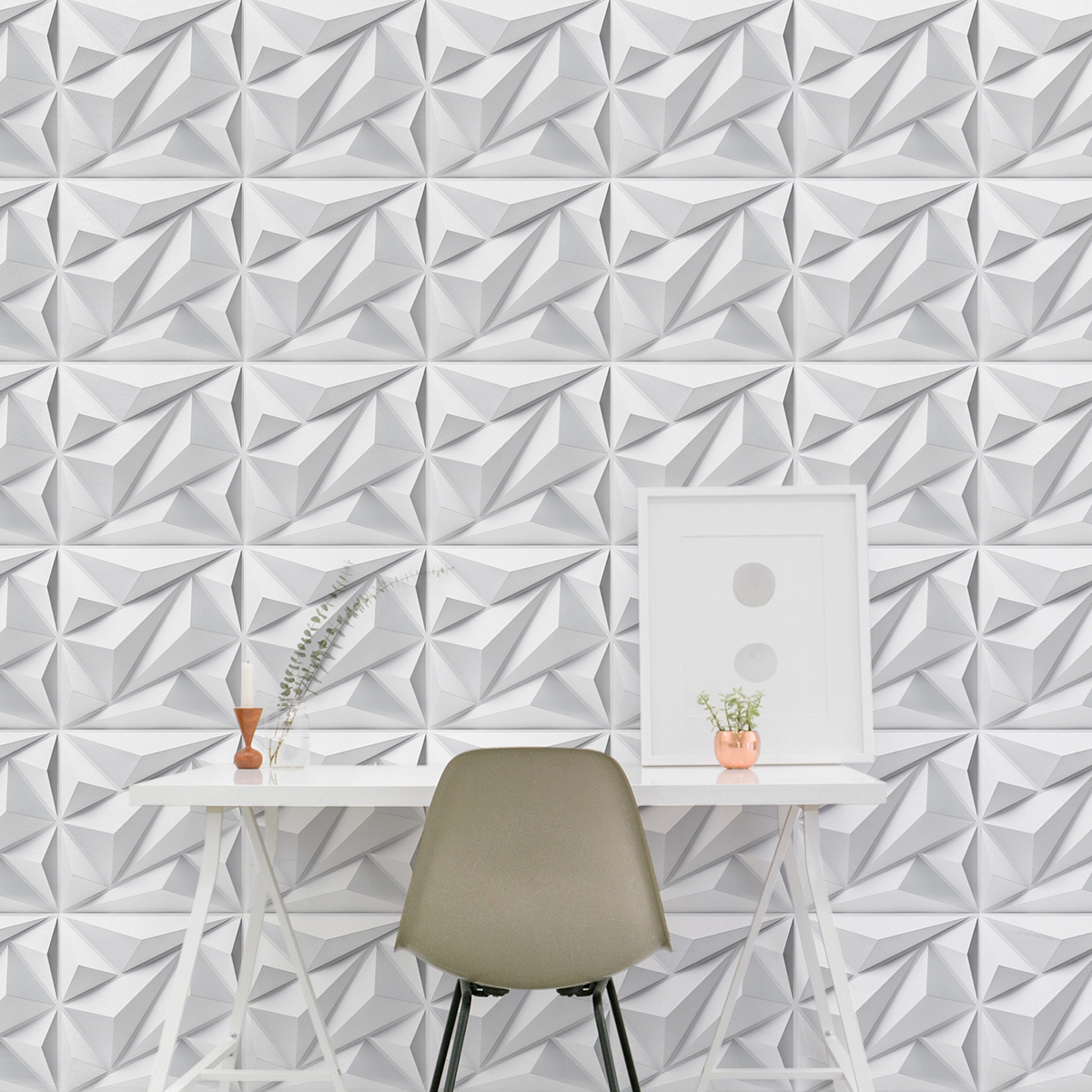 Art3d PVC 3D Diamond Wall Panel Jagged Matching-Matt White, for Residential and Commercial Interior Decor A10047