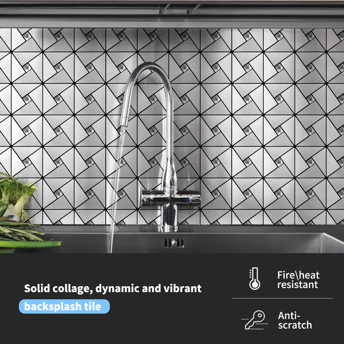 Art3d Peel and Stick Backsplash Tile for Kitchen, Kitchen Backsplash Peel  and Stick in Stainless Steel 1-Sheet