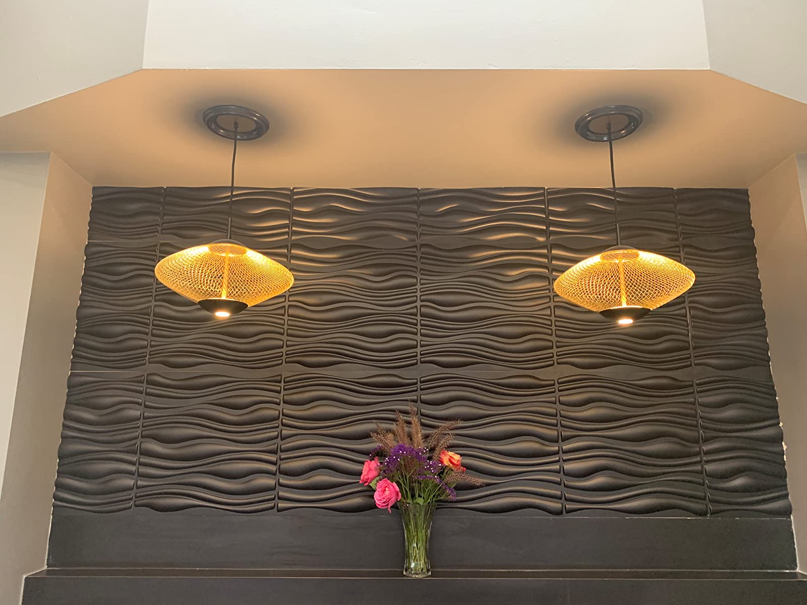 PVC Wave Board Textured 3D Wall Panels, Black Wave, 12 Tiles 32 SF