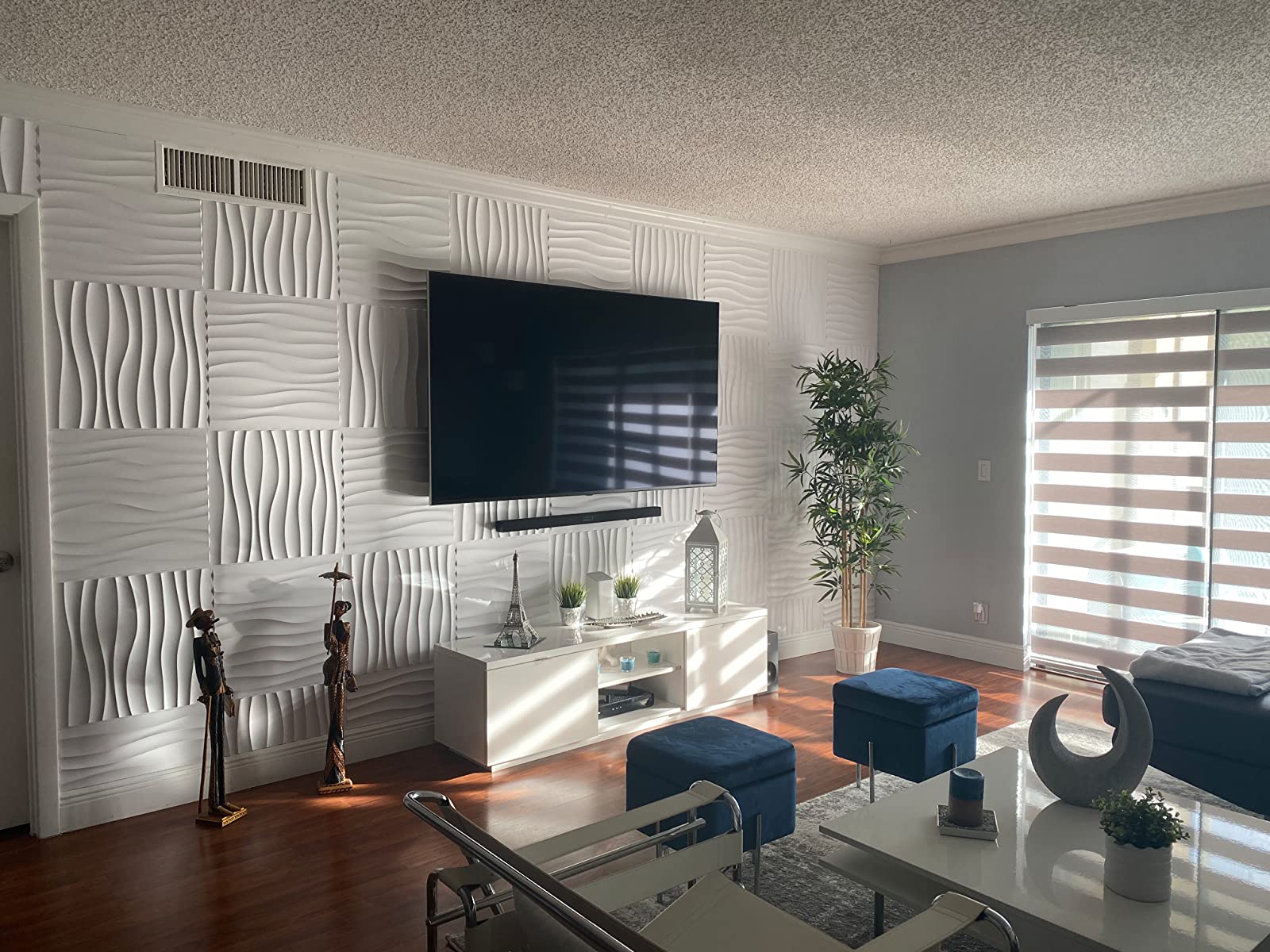Art3d 3D Wall Panels PVC Wave Design III (32 sq.ft) - White A10SK035
