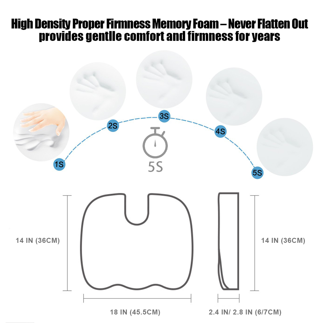 Gray Premium Orthopedic Memory Foam Seat Cushion Coccyx Tailbone