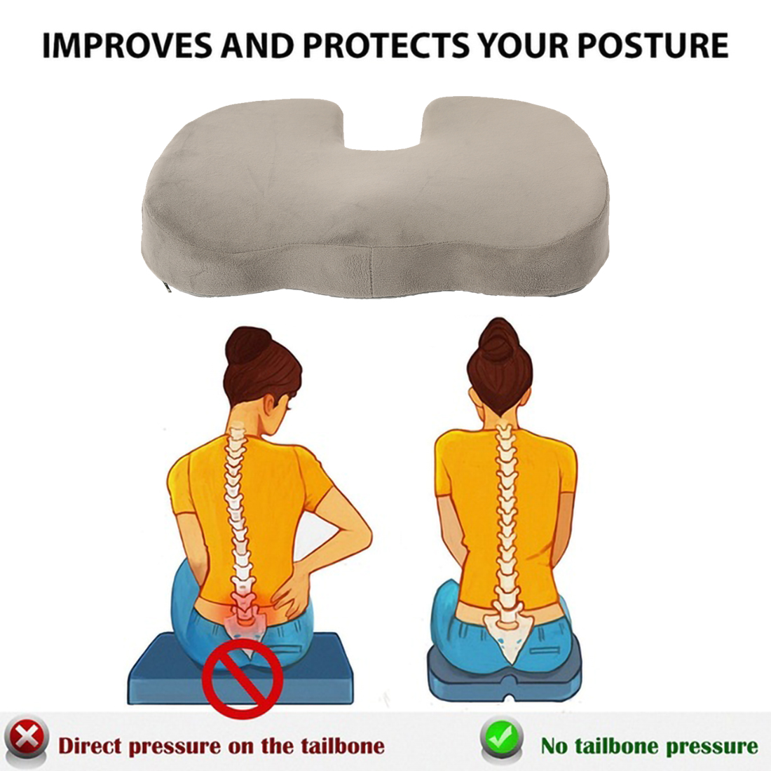Benazcap X Large Memory Seat Cushion for Office Chair Pressure Relief  Sciatica & Tailbone Pain Relief Memory Foam Firm Coccyx Pad for Long  Sitting