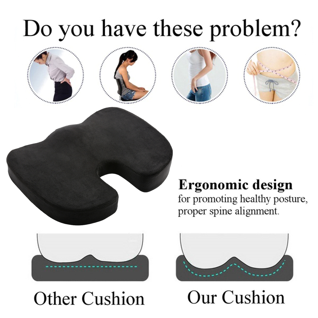 WAOAW Seat Cushion, Office Chair Cushions Butt Pillow for Long Sitting,  Memory Foam Chair Pad for Back, Coccyx, Tailbone Pain Relief –