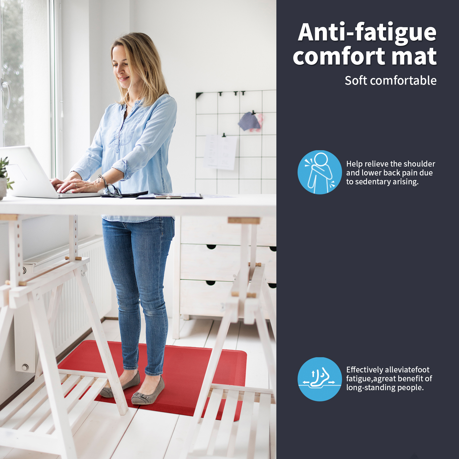Art3d Anti Fatigue Mat - 1/2 Inch Cushioned Kitchen Mats - Non
