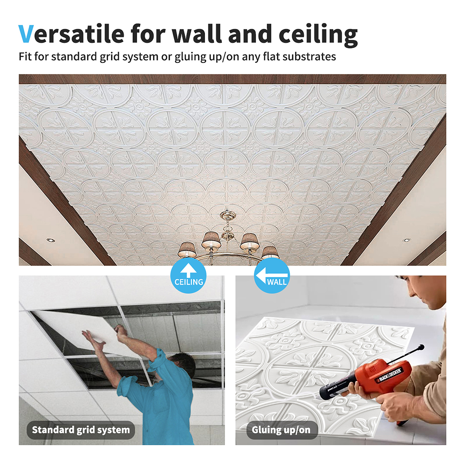 Art3d Drop Ceiling Tiles 2x2, Glue-up Ceiling Panel, Fancy Classic Style in  White…