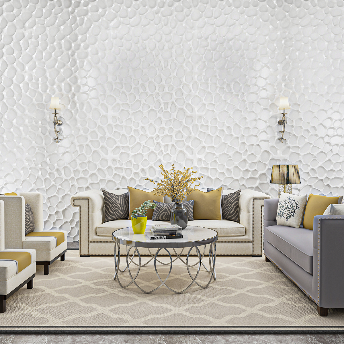 Art3d White Decorative 3D Wall Panels Leather Wall Tiles Diamond Design 23.6 in. x 23.6 in. (6-Tiles/Box)