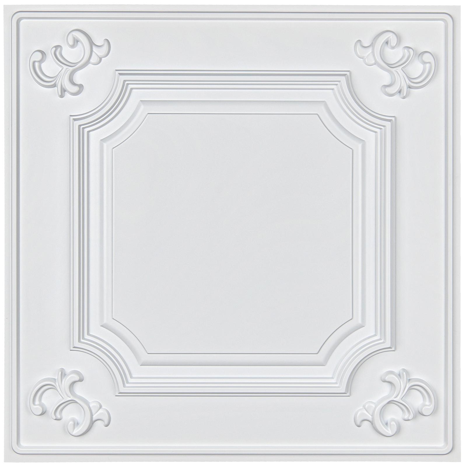 Art3d Decorative Drop Ceiling Tile 2x2 Pack of 12pcs, Glue up Ceiling Panel Square Relief in Matt White