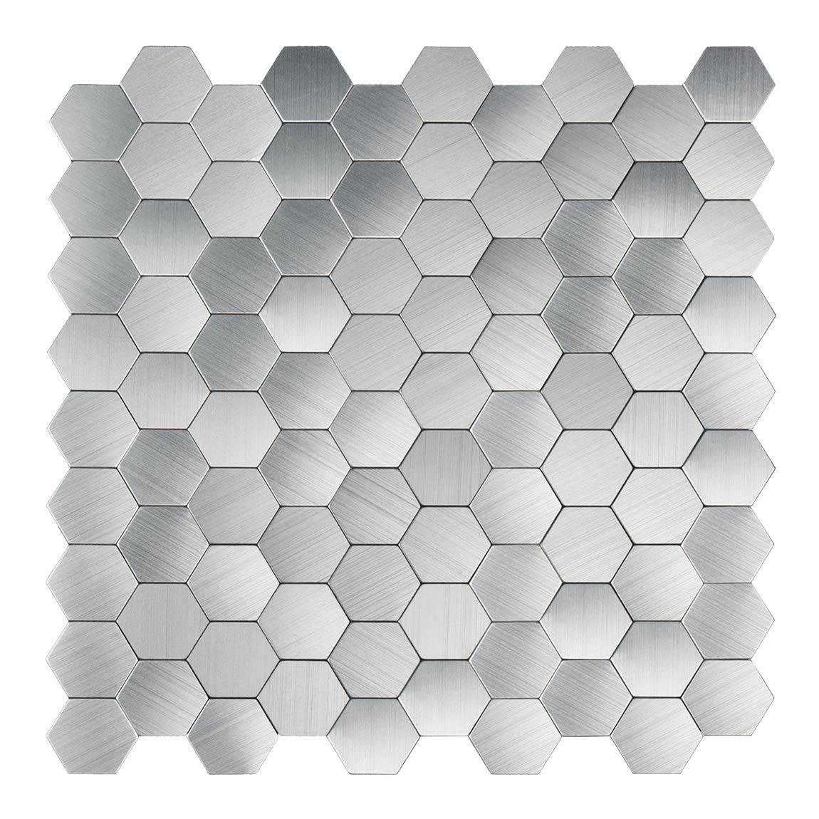 A16081 - Peel and Stick Aluminum Backsplashes, Brush Metal Hexagon, Set of 5