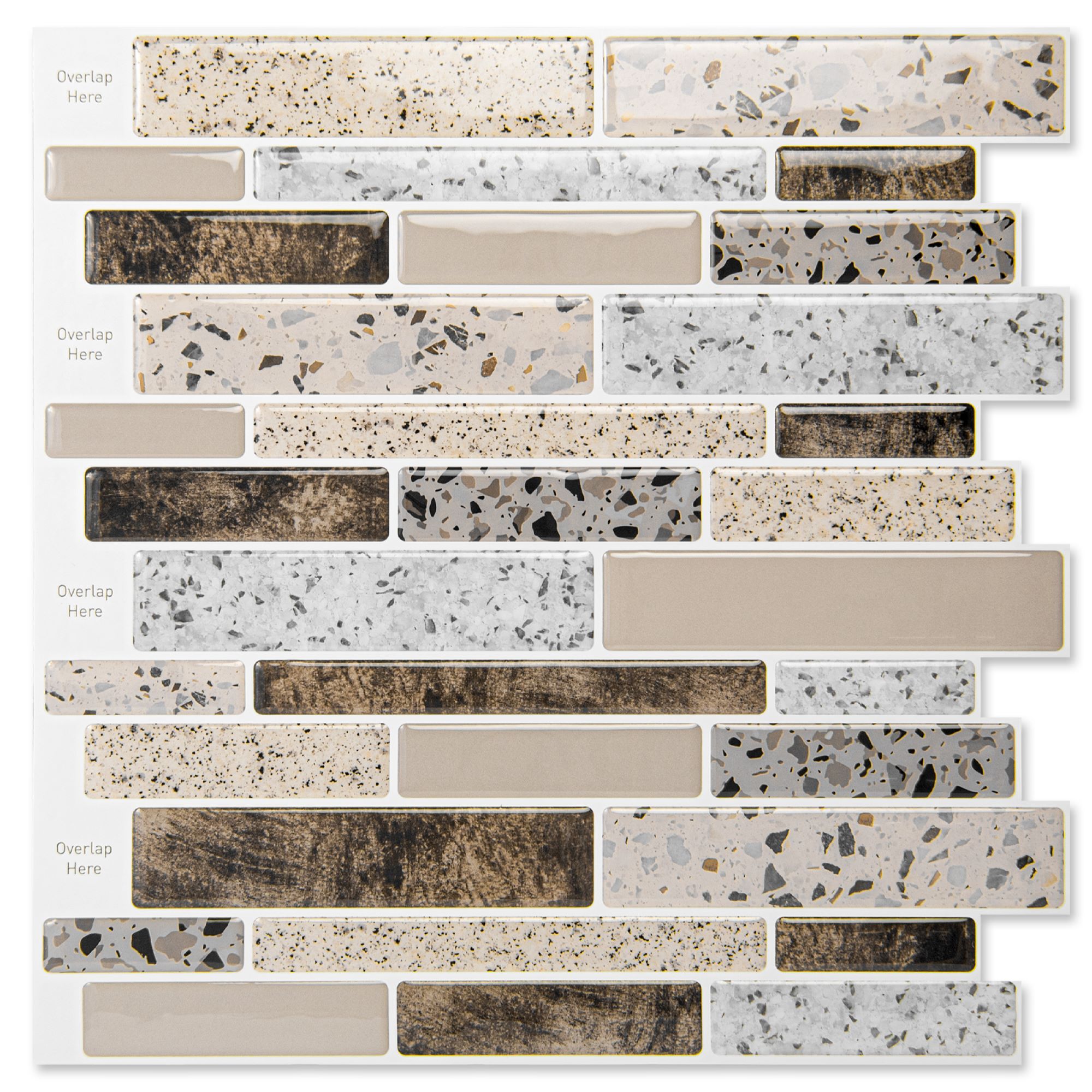 A17021 - Peel & Stick Mosaic 11.2 x 12in 10 Pcs Backsplash Tiles 9.5 Sq.Ft