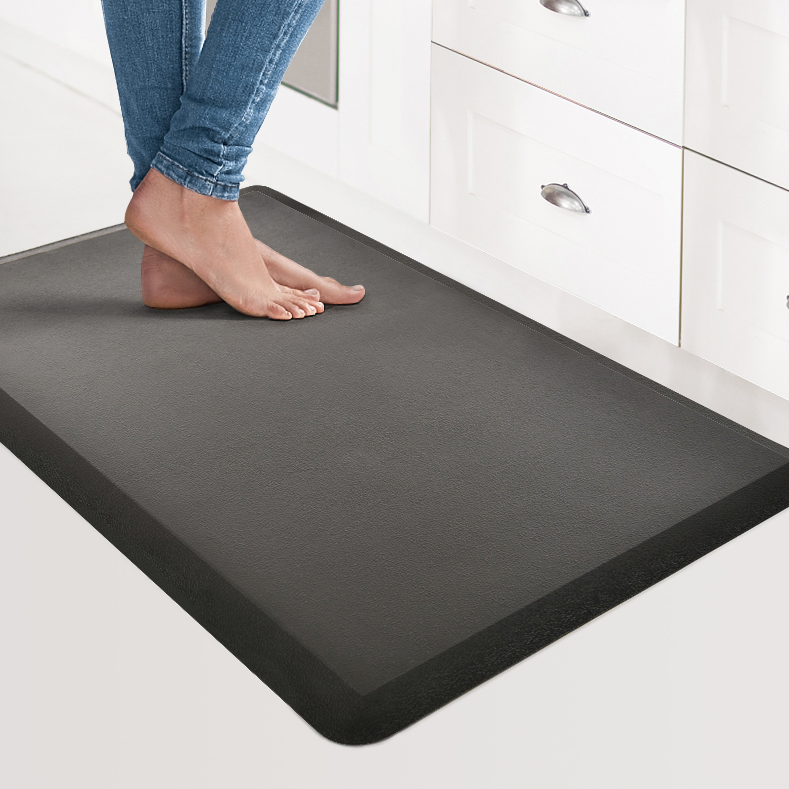 Art3d Anti Fatigue Mat - 12 inch Cushioned Kitchen Mat - Non Slip Foam Comfort Cushion for Standing Desk, Office or Garage Floor 173x28, Black