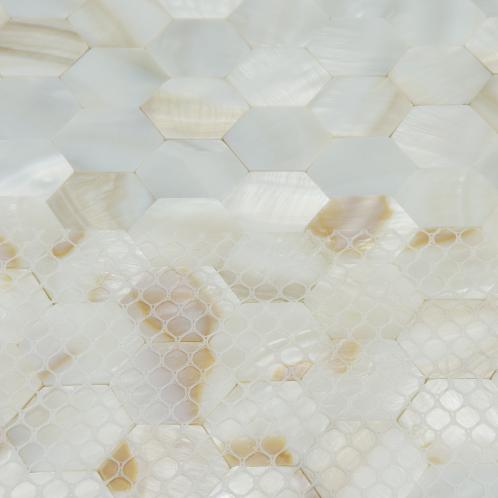 River Bed Nature Pearl Shell Mosaic, Hexagon Seamless, 12