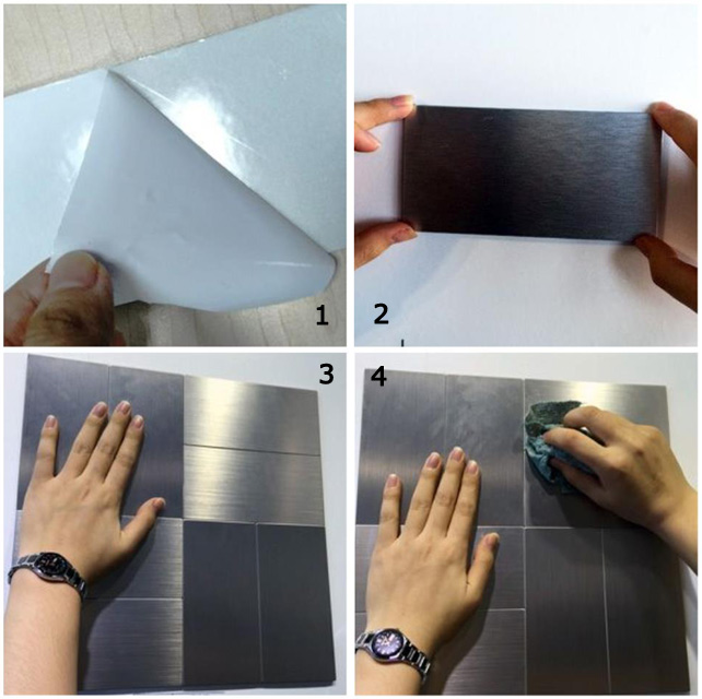 Art3d 100-Pieces Peel and Stick Stainless Steel Backsplash Self-Adhesive Metal tiles, 3 x 6 Subway Stove Backsplash (Not Magnetic)